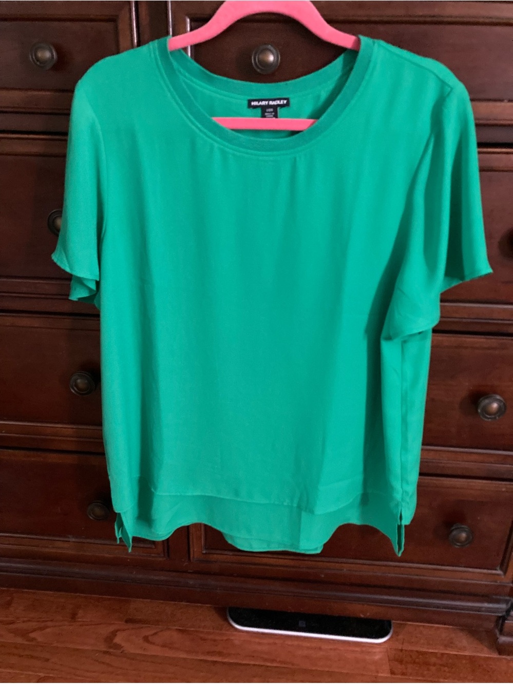 Hilary Radley Solid Green Short Sleeve Top Large